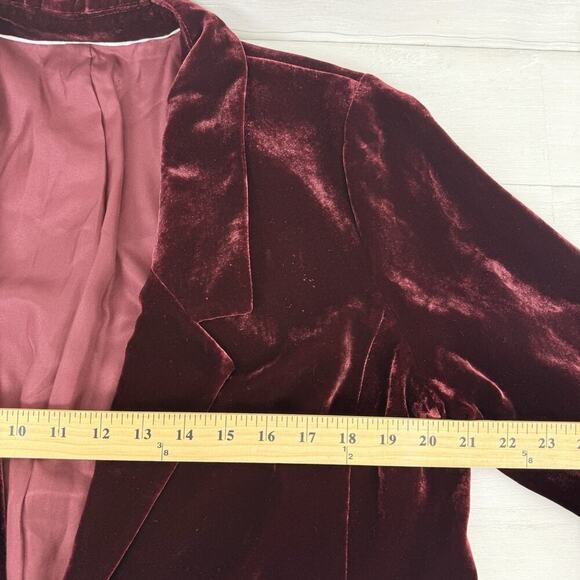 Eileen Fisher Silk Blend Velvet Blazer Jacket Medium Burgundy Pockets Holiday - Picture 12 of 16